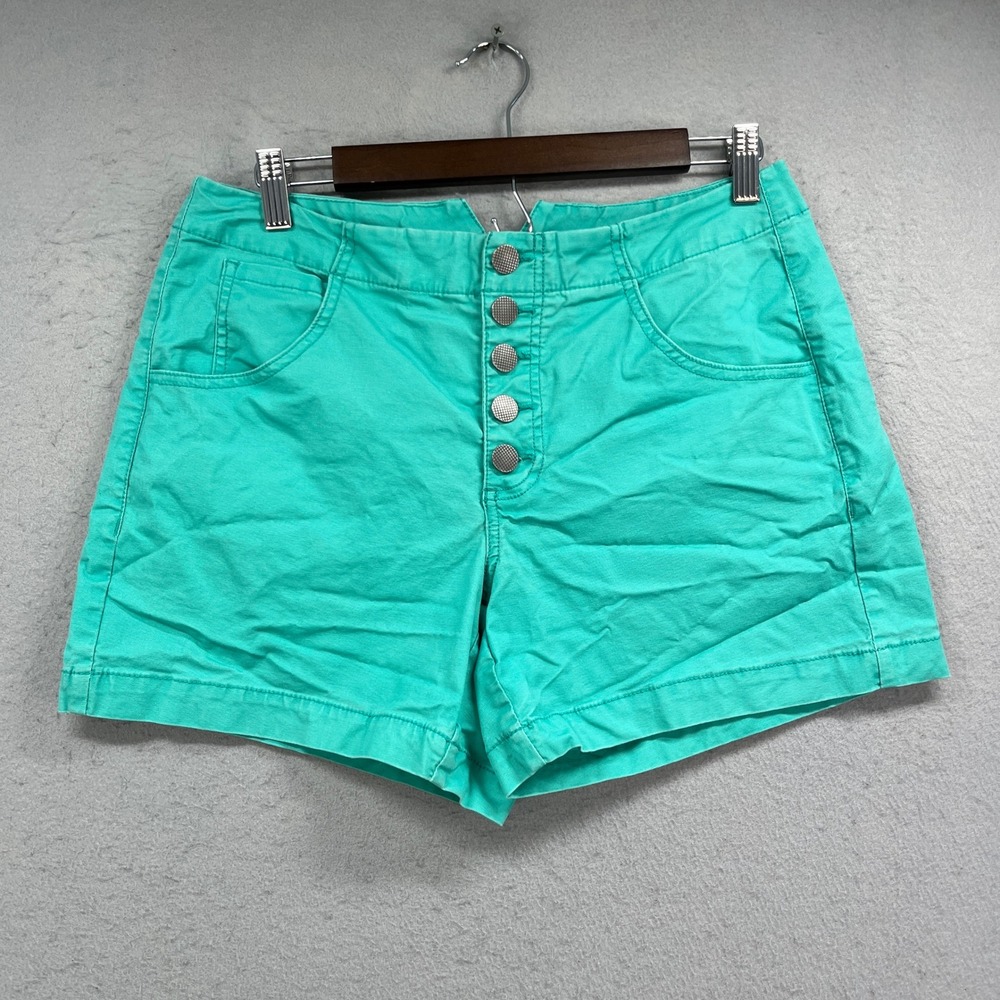 Cabi Shorts Womens 6 Green Button Fly Cinch Back Cotton Blend Summer Casual